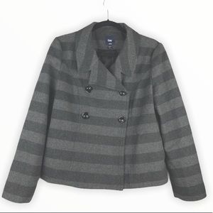 GAP Tonal Grey Stripe Winter Peacoat Size Medium
